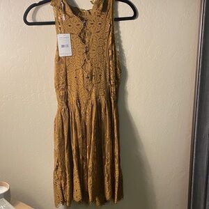 Free People Mustard Lace Mini Dress